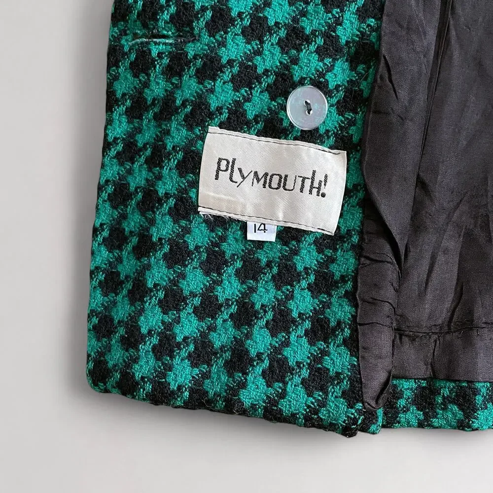Vintage Houndstooth Oversized Blazer Sz 14 British Heritage Equestrian Academia - Picture 4 of 7